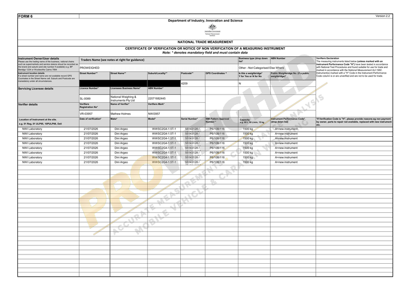 Legal for Trade documentation, PROWEIGHED weighing system